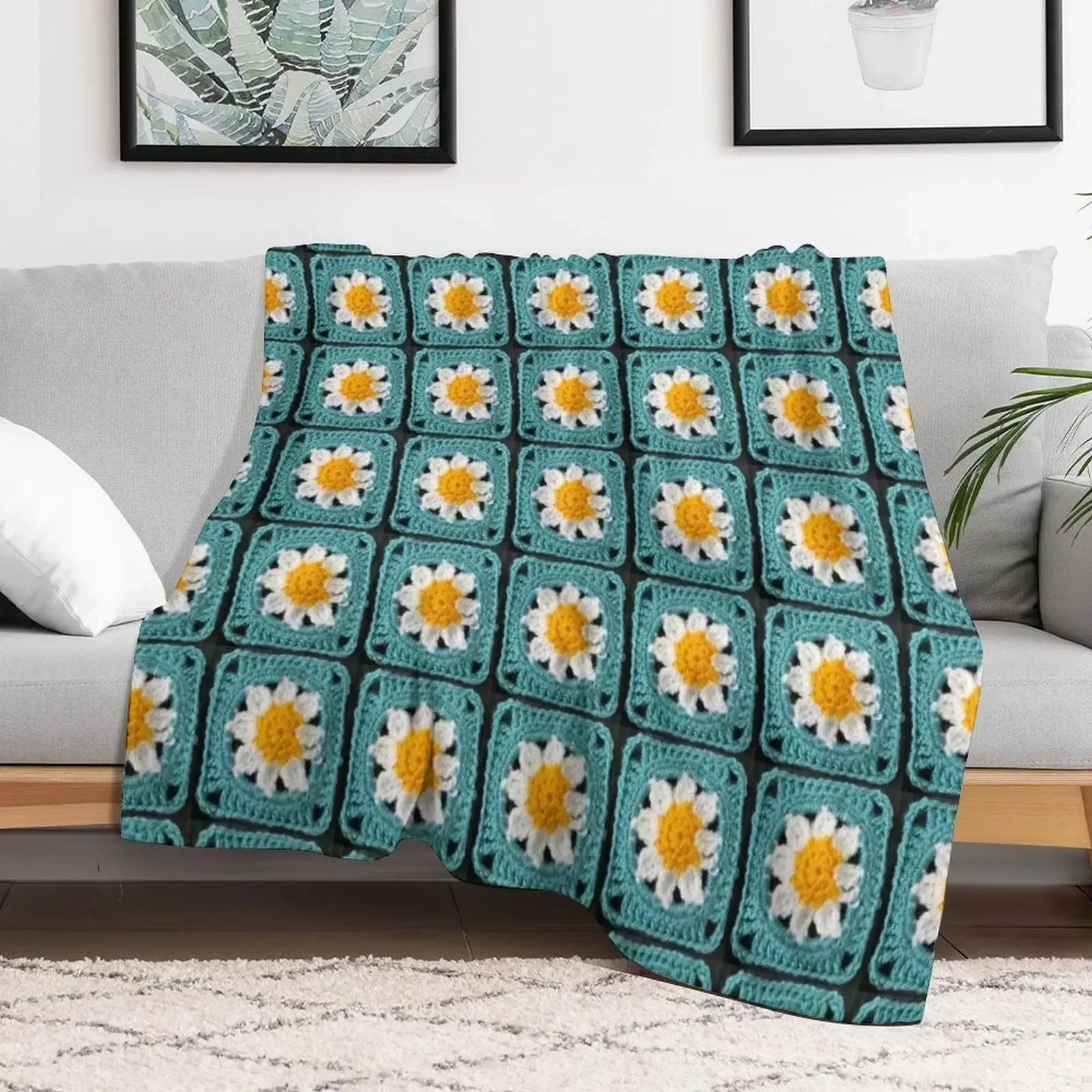 Blue daisy granny square Throw Blanket Summer Beddings Flannels Blankets For Bed Blankets