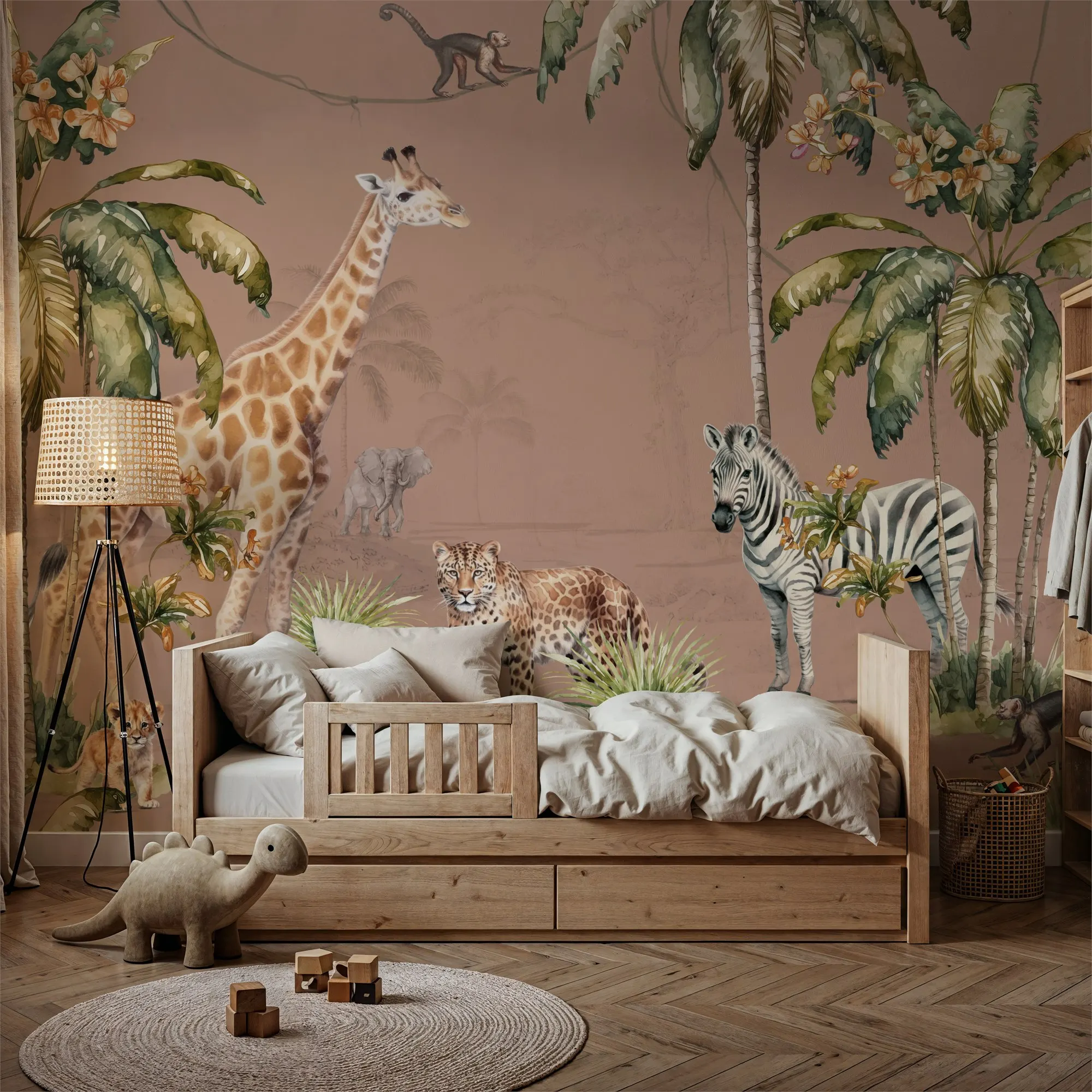 Whimsical Wildlife Blush Custom Wallpaper Wall Mural for Living Room