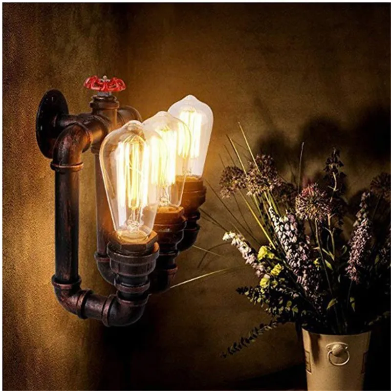 

Vintage Valve Water Pipe Sconce Wall Light Loft Home Decoration Industrial Wall Lamp For Kitchen Bedside Interior Lighting