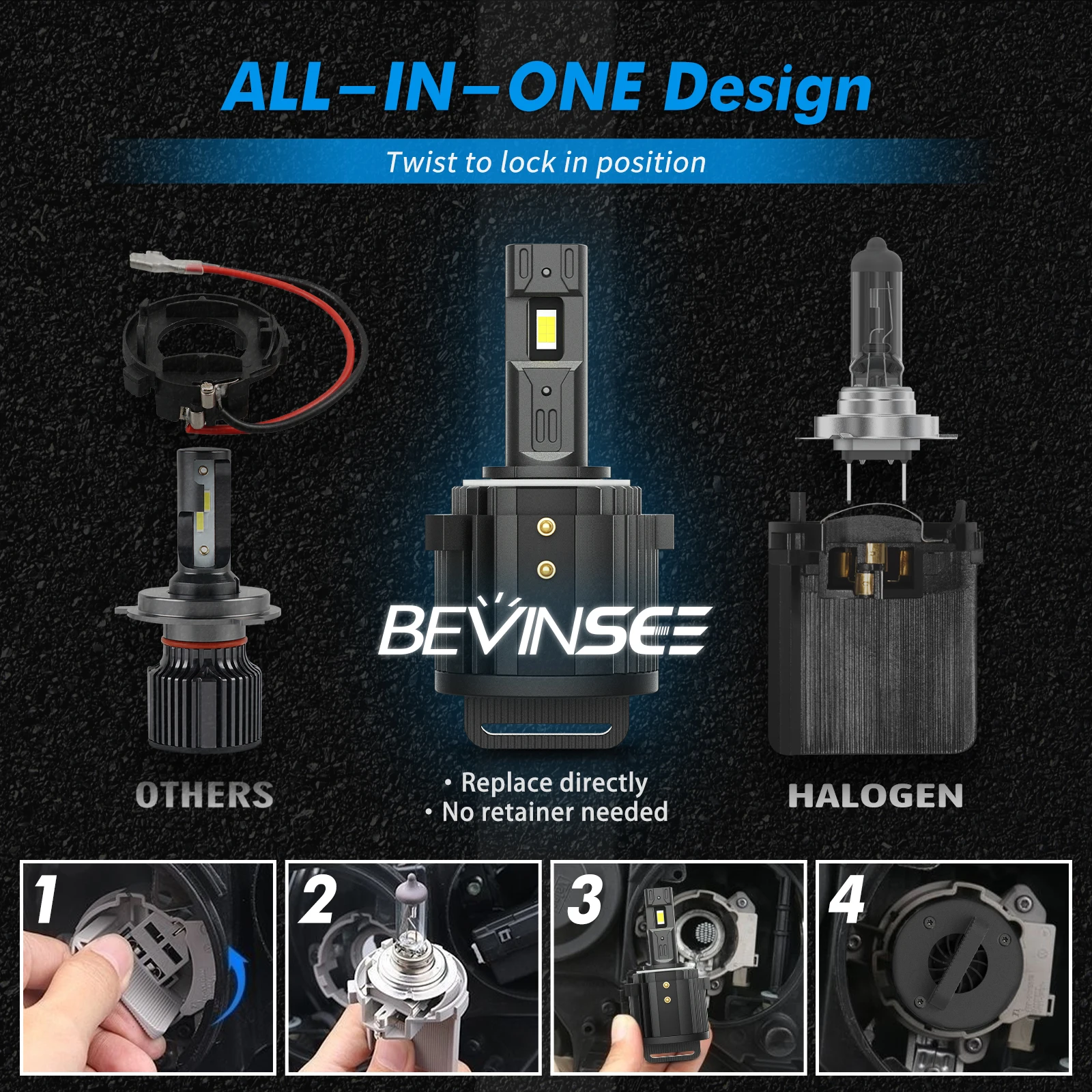 BEVINSEE For VW Golf MK7 MK6 LED H7 H15 Headlight Bulbs Kit High Beam+DRL 100W 10000LM Super Bright Plug&Play Headlamp 6000K 12V