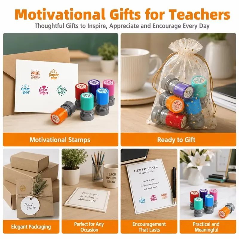 [NEWA08R】 Ink Rubber Seal For Grading Homework And Exams 6Pcs Classroom Teacher Seal Set- Great Job Seal Included