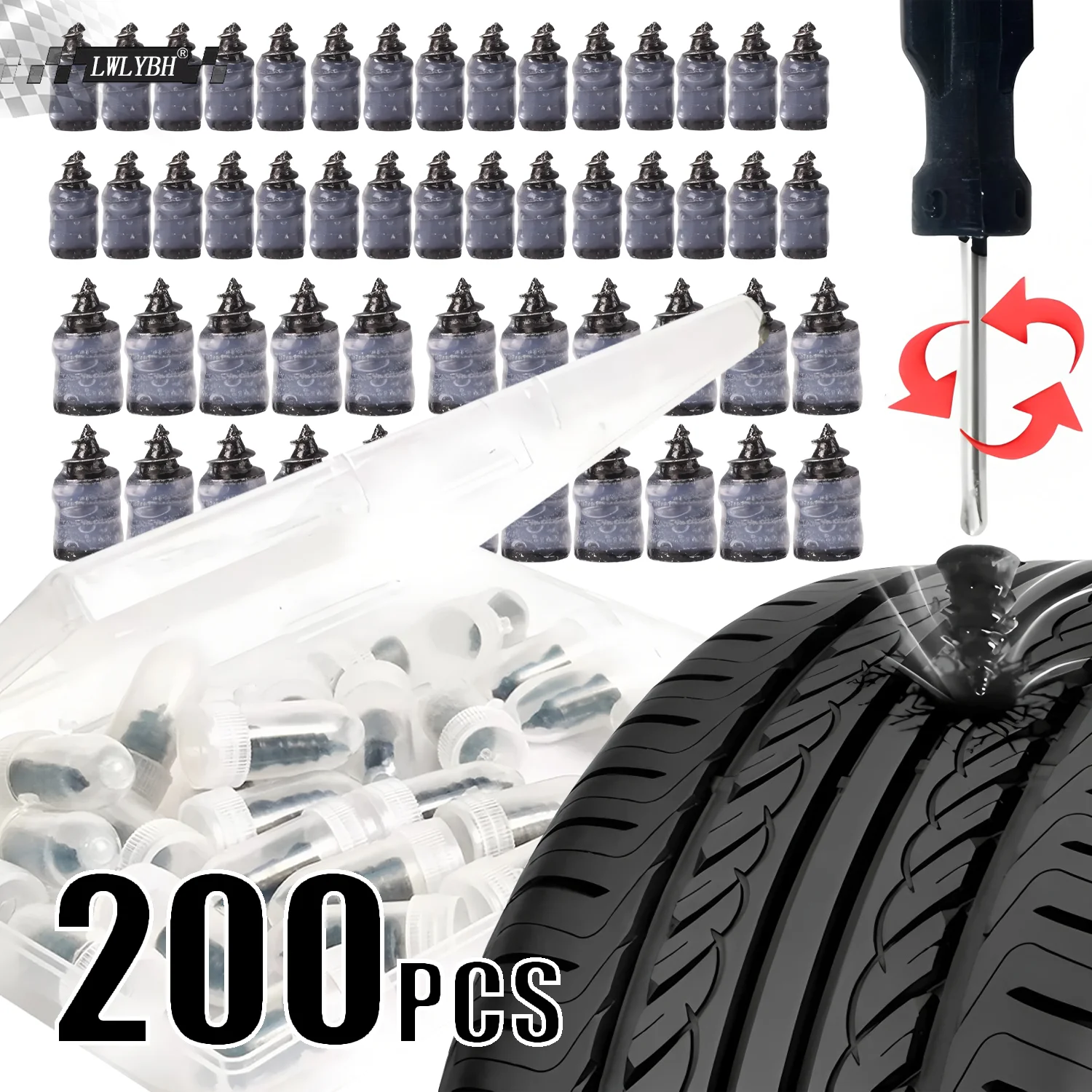 Kit Universal de Reparo de Pneus de Carro com Pregos, Remendo de Borracha a Vácuo para Pneus Sem Câmara, para Reparo de Furos em Motocicletas e Acessórios Automotivos
