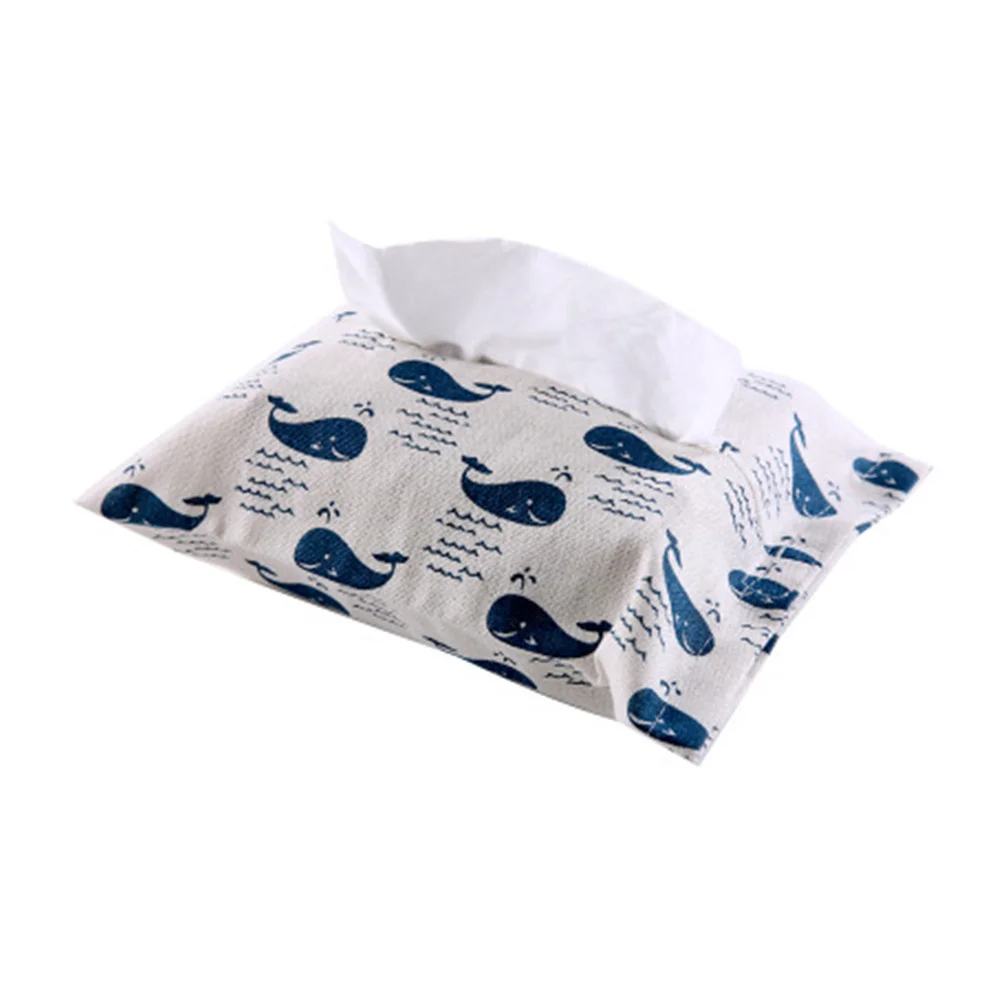 

4Pcs Tissue Box Cotton Linen Paper Towel Holder Foldable Fabric Napkin Pattern for Home Office Car Use
