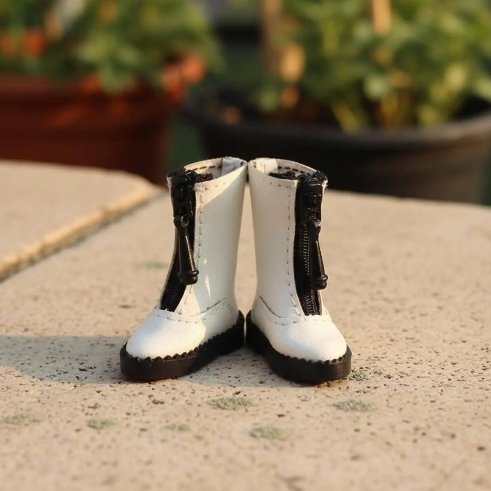 Front Zip Doll Booties for 1/12 BJD OB11 Dolls Realistic PU Leather Miniature Shoes Sturdy Soles for Doll Styling