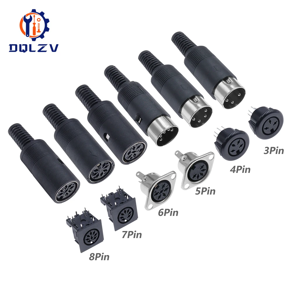DIN 3pin 4pin 5pin 6pin 7pin 8 Pin Male Female Plug Socket jack Solder Connector with Plastic Handle D Connectors  ﻿