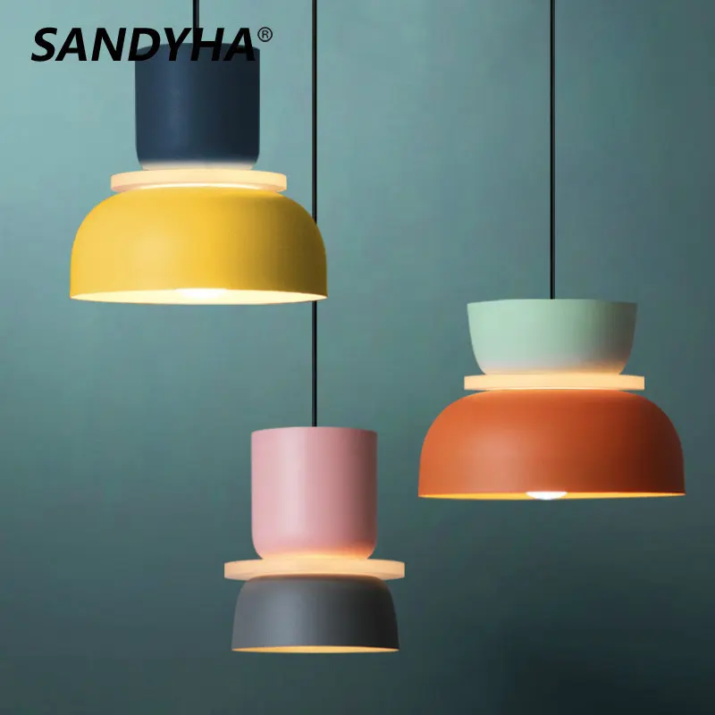 SANDYHA Nordic Macaron Pendant Lamp Lampara Colgante Techo Sospensione Colorful Bar Living Dining Room Bedroom Hanging Lighting