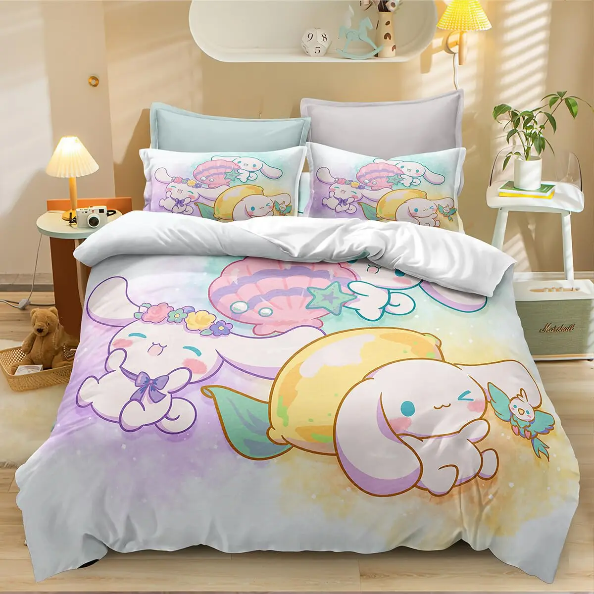 Cinnamoroll Cartoon Anime Cute Duvet Cover Bedding Set Full Size Queen King Gift for Boys and Girls Adults Bedroom Decorations