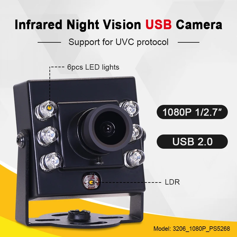 3206 1080P PS5268 4mm 80degrees CMOS Sensor Full IR 940 Infrared Night Vision Backlighting Mini USB M12 Mounting Multi-OS Camera