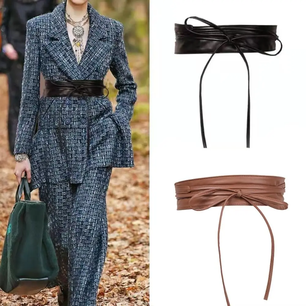 

Универсальный широкий пояс для женщин, регулируемый корсет из искусственной кожи, облегающий мягкий пояс Оби для платья