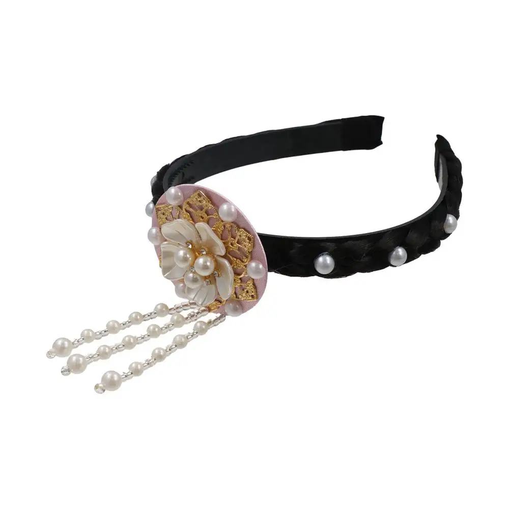 Sweet Flower Korean Headband Pearl Tassels Hanbok Hairband Headdress Traditional Stage Dance Hair Hoop Hanfu