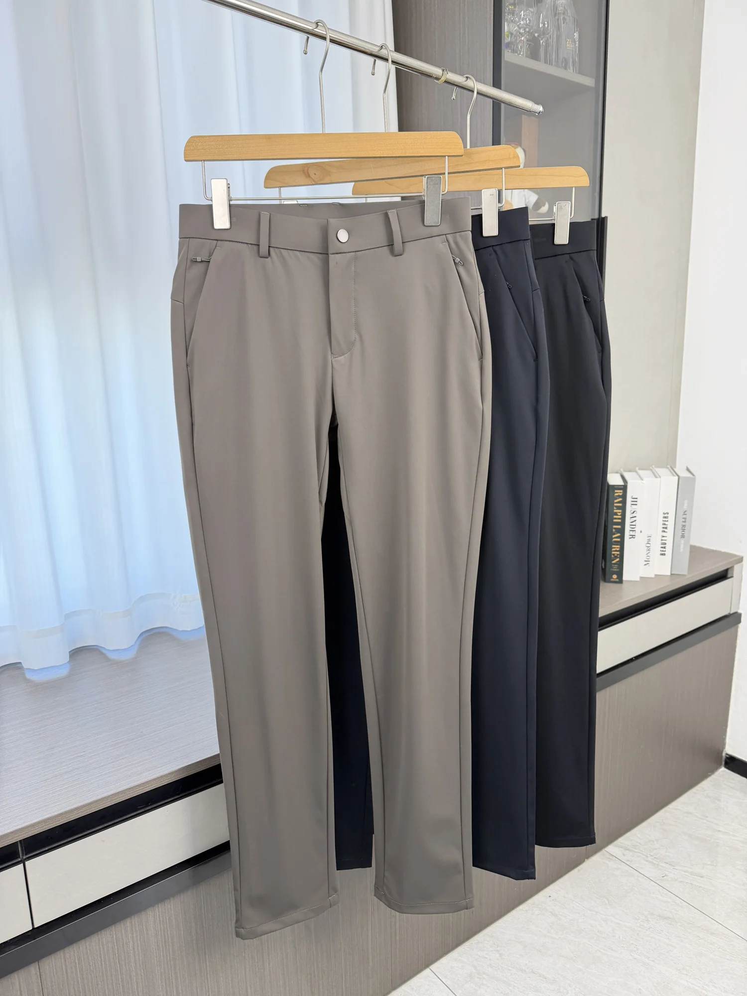 

Outdoor Comfortable Breathable Elastic Sports Casual Pants Men's Pure Color 3D Tailoring Straight Leg mid Waist Casual Trousers