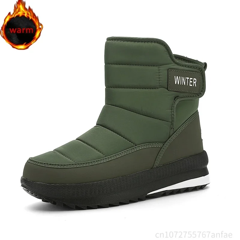 New Green Warm Snow Boots for Men in Winter with Velvet Warmth, Thick Bottom and Velvet Anti slip Mid tube Boots for Men and Wom