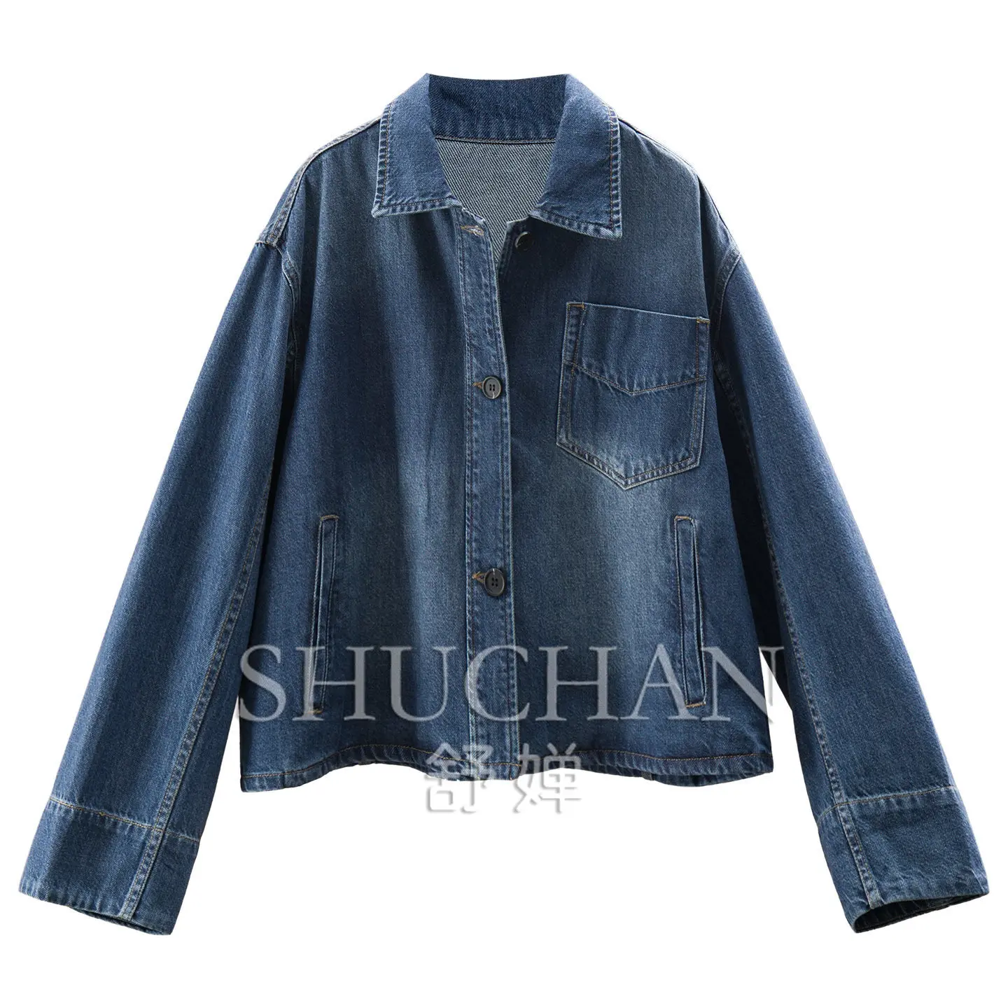 Denim High-level Lazy Silhouette Jacket Will Breathe Han Linen Cotton Denim Short Jacket Women's E062