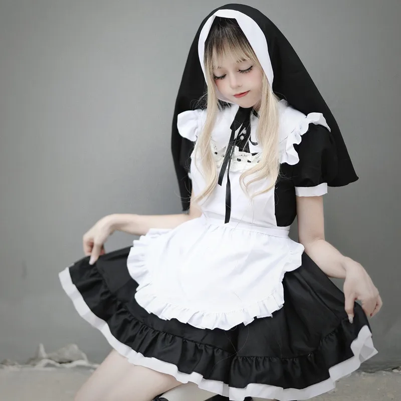 

Original Halloween Nun Costume Cosplay Lolita Maid Uniform Soft Girl Polyester Fiber 2023 Autumn Season Ladies Fashion