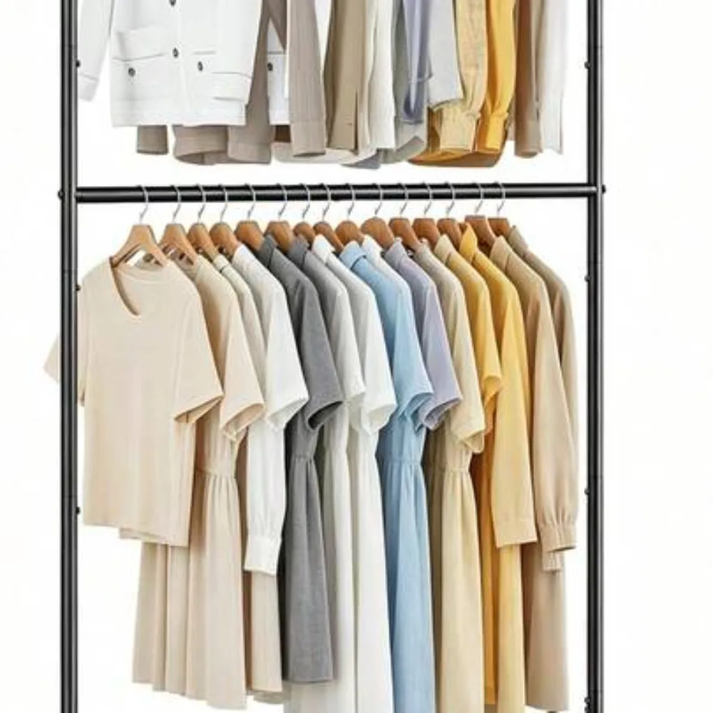 2026 New Double Hanging Clothes Rack Rolling Garment Rack with Bottom Shelf Heavy Duty Clothing Rack 130 LBS Capacity 34.5 Inches W 15.8 Inches D 79 Inches H Mobile Laundry Rack for Bedroom Closet Retail Store