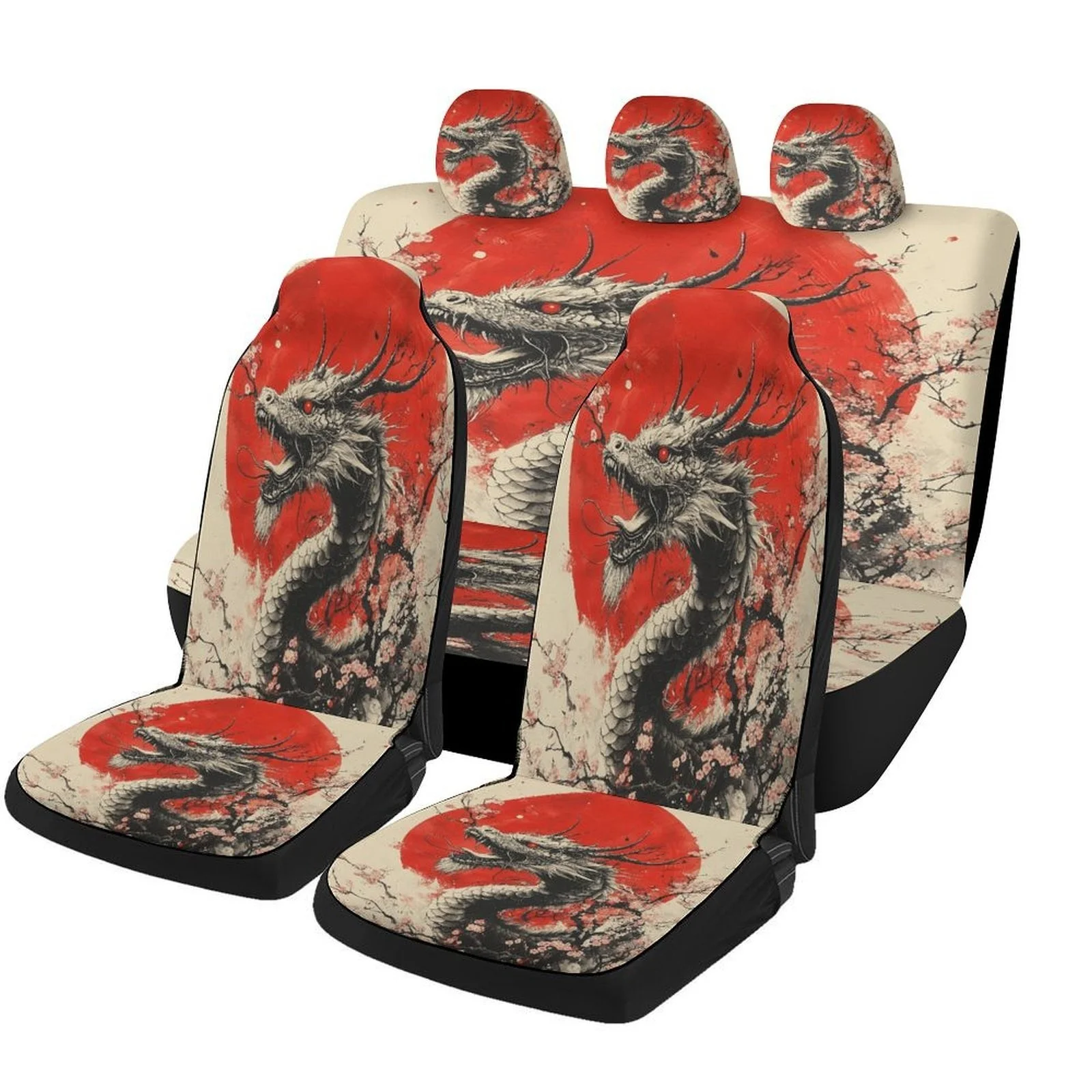

Комплект чехлов для автомобильных сидений с дизайном Dragon Moon Blossom для большинства автомобилей, модные дышащие декоративные защитные чехлы для автомобильных сидений, полный комплект