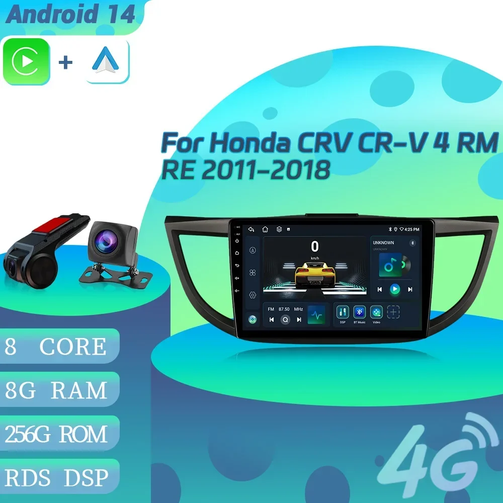 Voor Honda CRV CR-V 4 RM RE 2011-2018 Autoradio Multimedia Speler Navigatie 4G GPS Android 14 BT Draadloze CarPlay Scherm Stereo