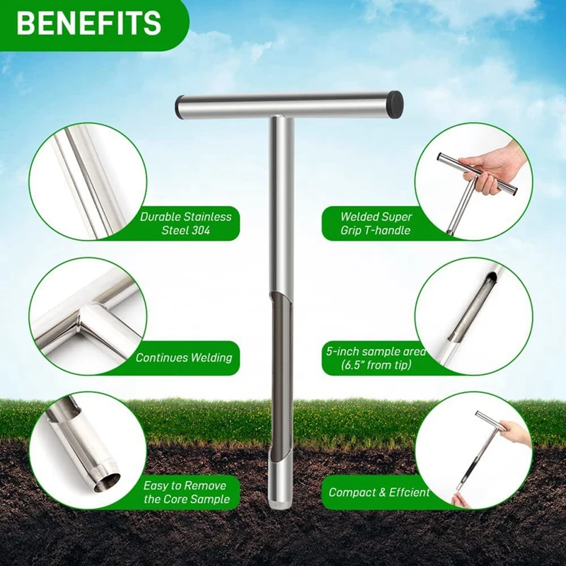 Sonde d'échantillonnage de sol 12.2 pouces, 1 ensemble, 5 sacs et 1 brosse, pour l'entretien des plantes, pelouse, jardin, ferme