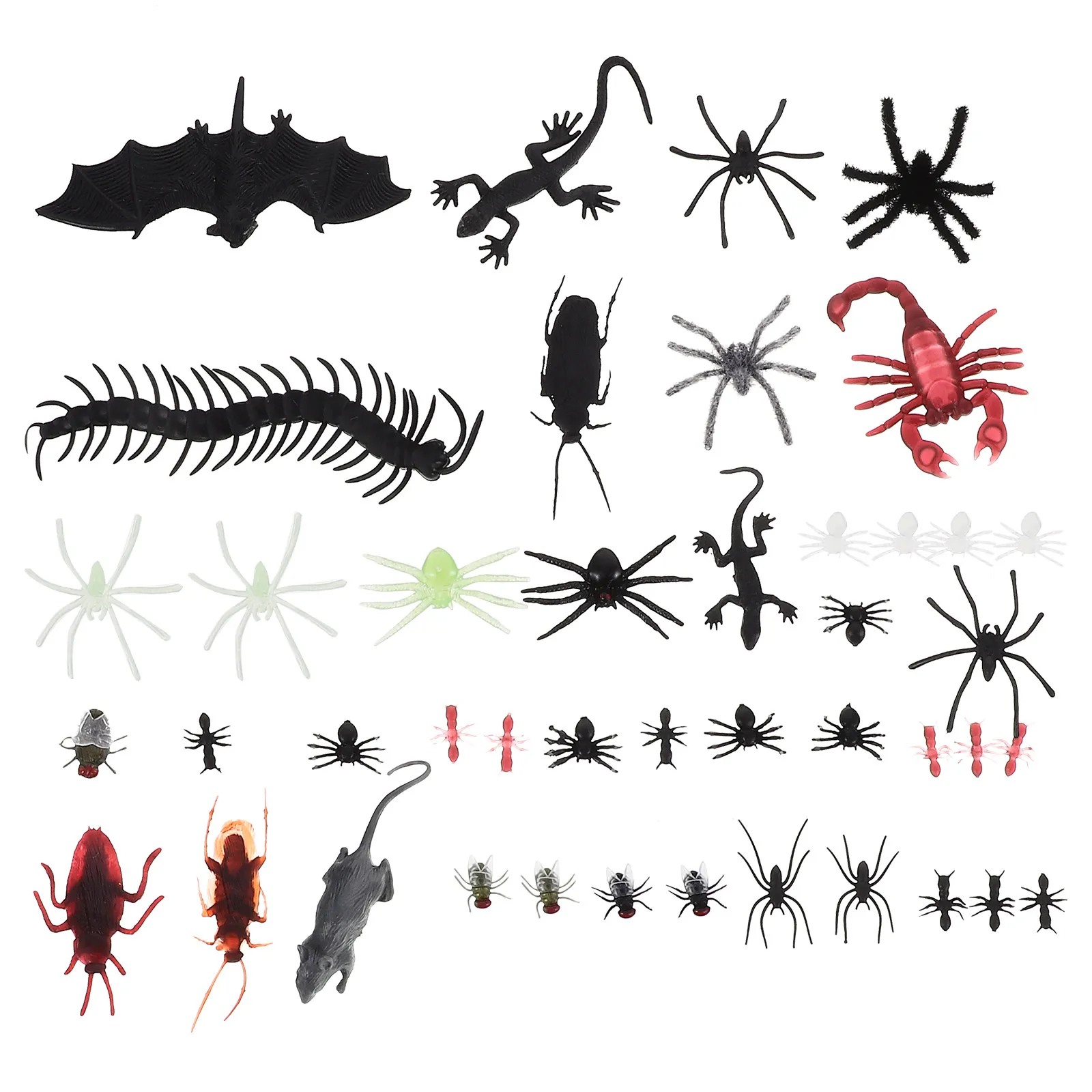 

44Pcs Assorted Plastic Bugs Simulation Spiders Scorpion Bats Halloween Prank Props Realistic Party Decoration Prank Insects