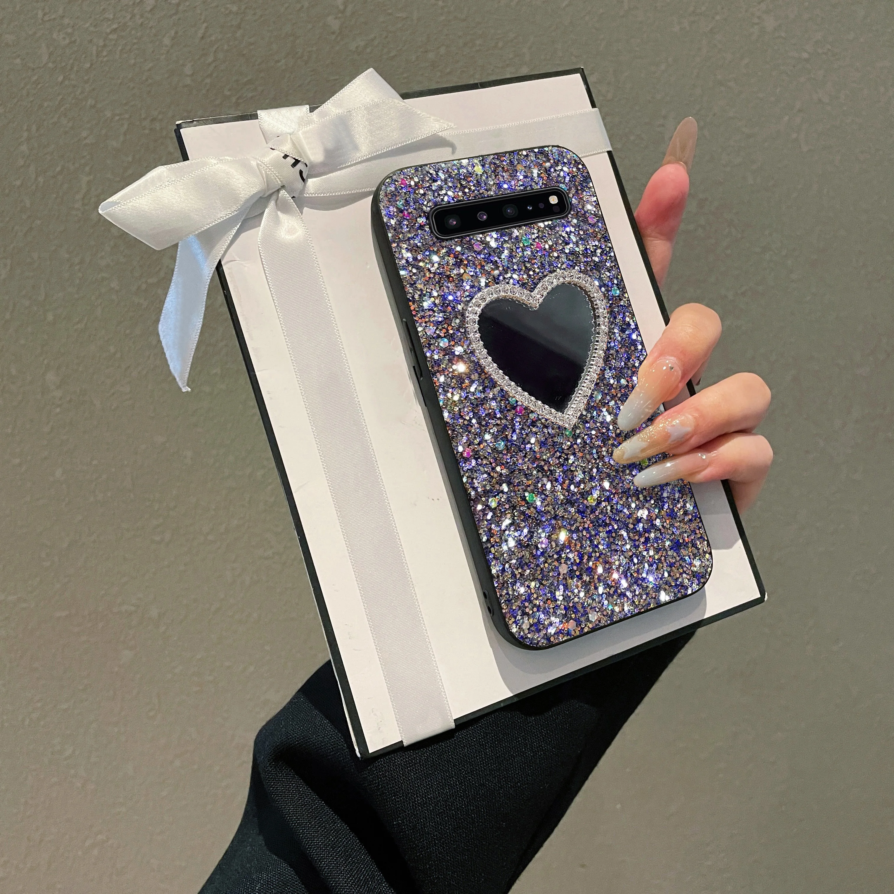 Fashionable Faux diamond Lovely Heart Mirror Phone Case for Samsung Galaxy S10 4G 5G S10 Plus S10 Lite Luxury Protective Cover
