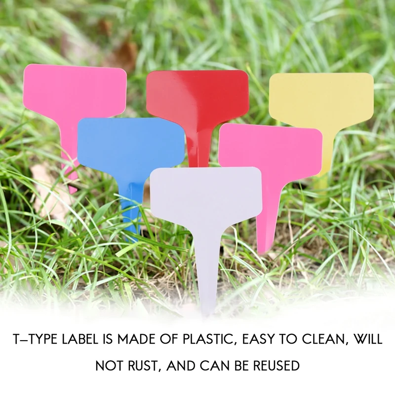 100Pcs Plant Labels Multicolor Waterproof Plastic Plant Tags T-Type Nursery Garden Labels 6 X10cm 5 Colors