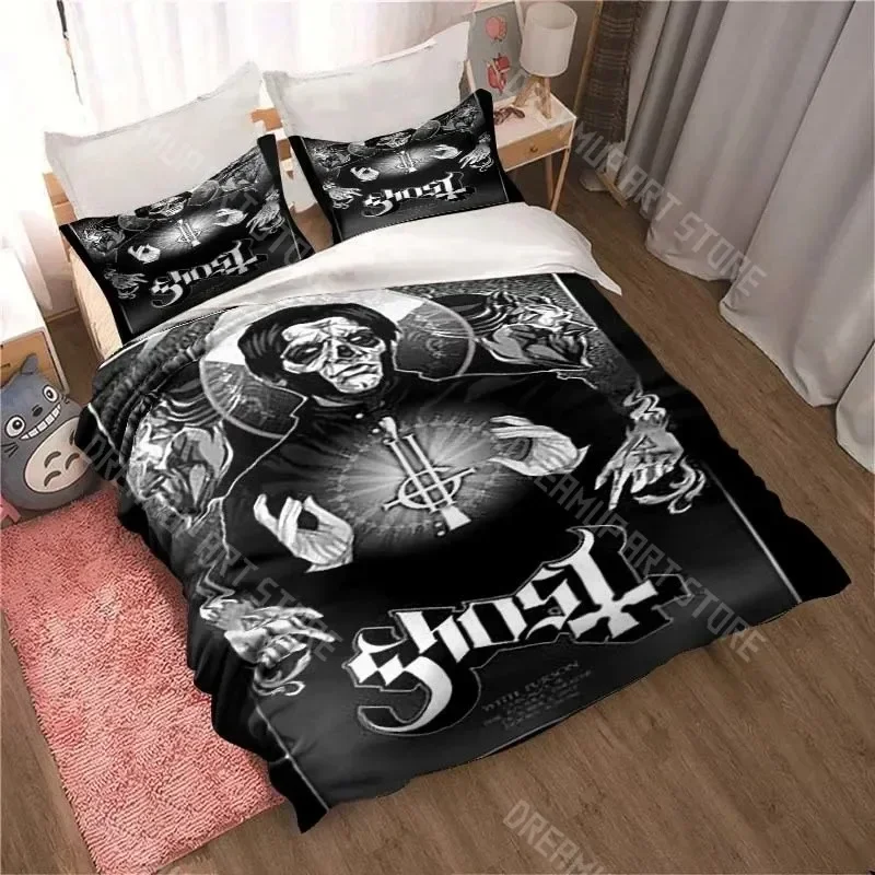 Exquisite 3D Print Sweden Rock Band Ghost Quilt Covers Bedding Dormitory Sheets Three-piece Bedding Set Three-piece Soft Warm Be