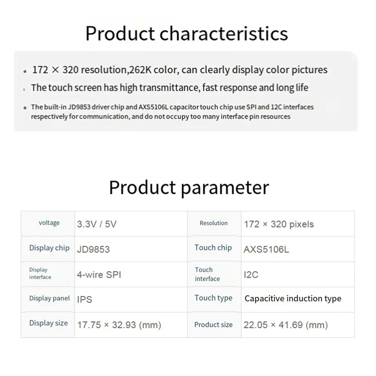 Yours Waveshare 1.47 بوصة وحدة عرض إل سي دي 172x320 IPS شاشة JD9835 سائق SPI واجهة ل RPi ESP32 PICO 262K