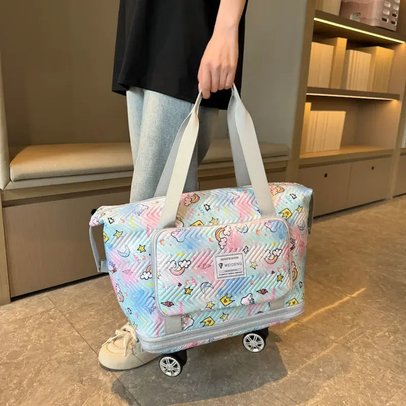 Travel Trolley Luggage Storage Bags With Wheels Waterproof Pulley Portable Collapsible Expandable Fashion Large Capacity Clothes