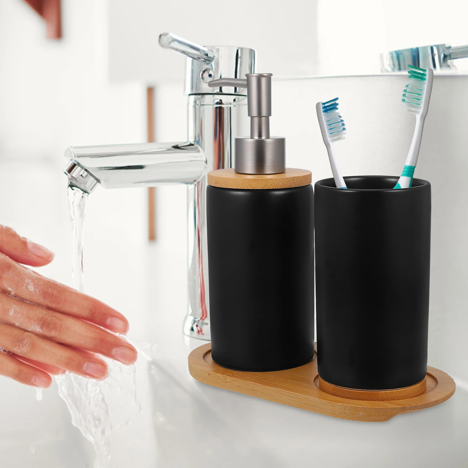 

1Set Ceramic Bathroom Accessories Set Toothbrush Holder Soap Dispenser Chic Polishing Smooth Surface Stylish Essentials
