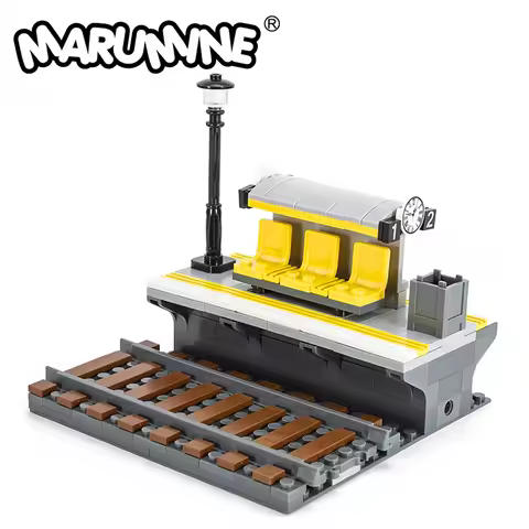 Marumine MOC Train Station Building Bricks Set Railway Model Kit Idea Street View Traffic DIY Construction Blocks for 7-12Y Kid