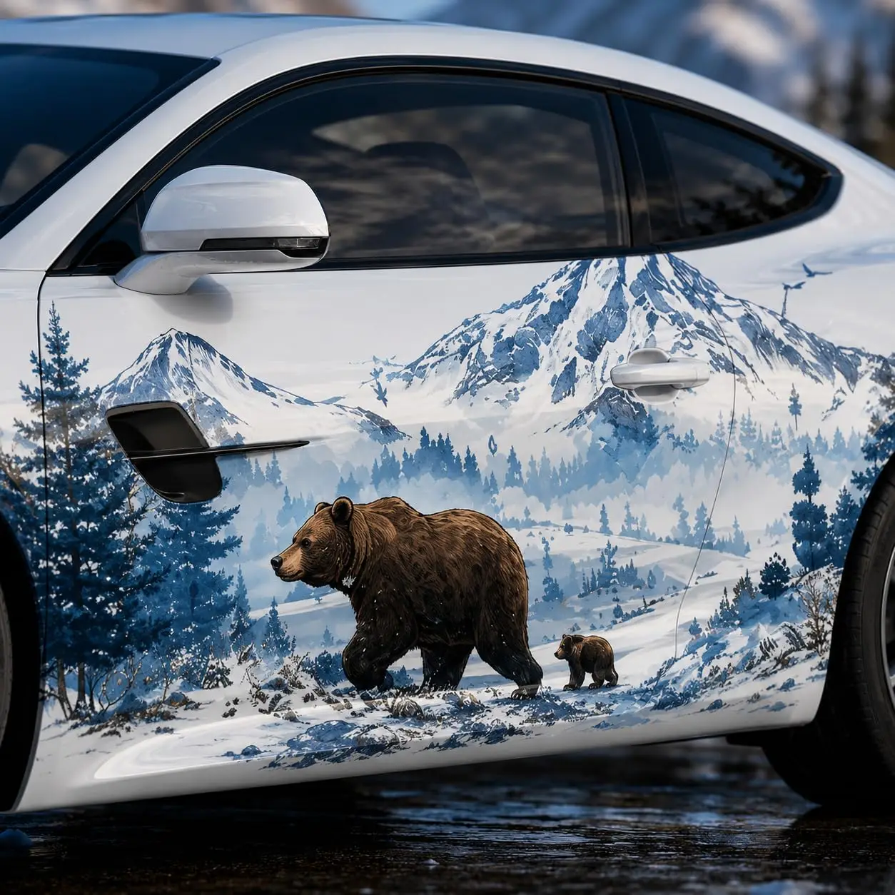 2pcs Grizzly Bear Snow Mountain Car Side Graphic Vinyl Decal