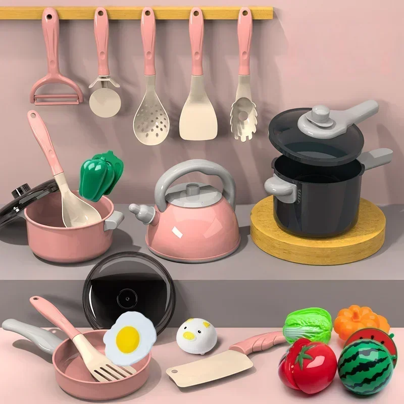 Kids Kitchen Toys Set 28 PCS Play Kitchen Accessories Kit with Play Pots Pretend Food Cooking Toy Toddler Girls Boy Gifts view 4