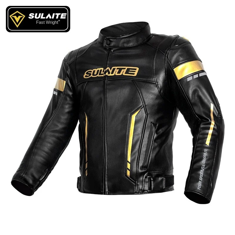 SULAITE Motorcyclist Jacket Vintage PU Material Motorcycle Waterproof Windproof CE Defense Warm Jacket Men and Women Winter