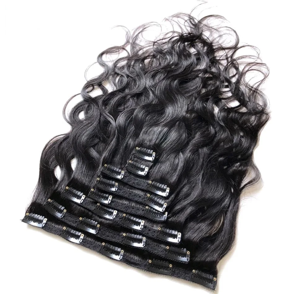 Body Wave Clips In Hair Extensions 12A Grade Brazilian Remy Human Hair 8 Pieces And 120g/Set Natural Color Can Be Dyed for Women