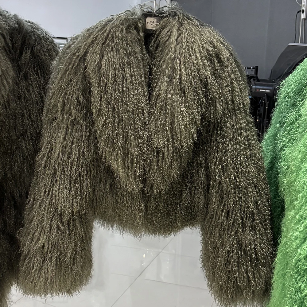 YOLOAgain 2025 Autumn Winter Warm Turn-Down Collar Real Mongolia Sheep Fur Jacket Coat Women Short Black Sheep Fur Jacket Female