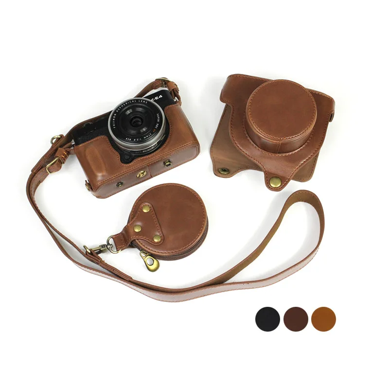 Luxury PU Leather Case Camera Video Bag Full Body Protector for Fujifilm X-E4 XE4 27mm Lens Protective Cover with Shoulder Strap