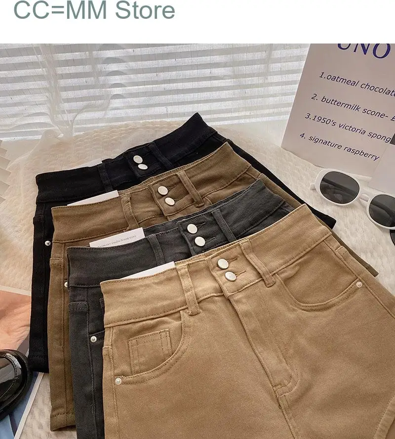 Nuovi pantaloncini neri per le donne pantaloncini a gamba larga moda coreana a vita alta pantaloncini Casual a 2 bottoni da donna da ufficio