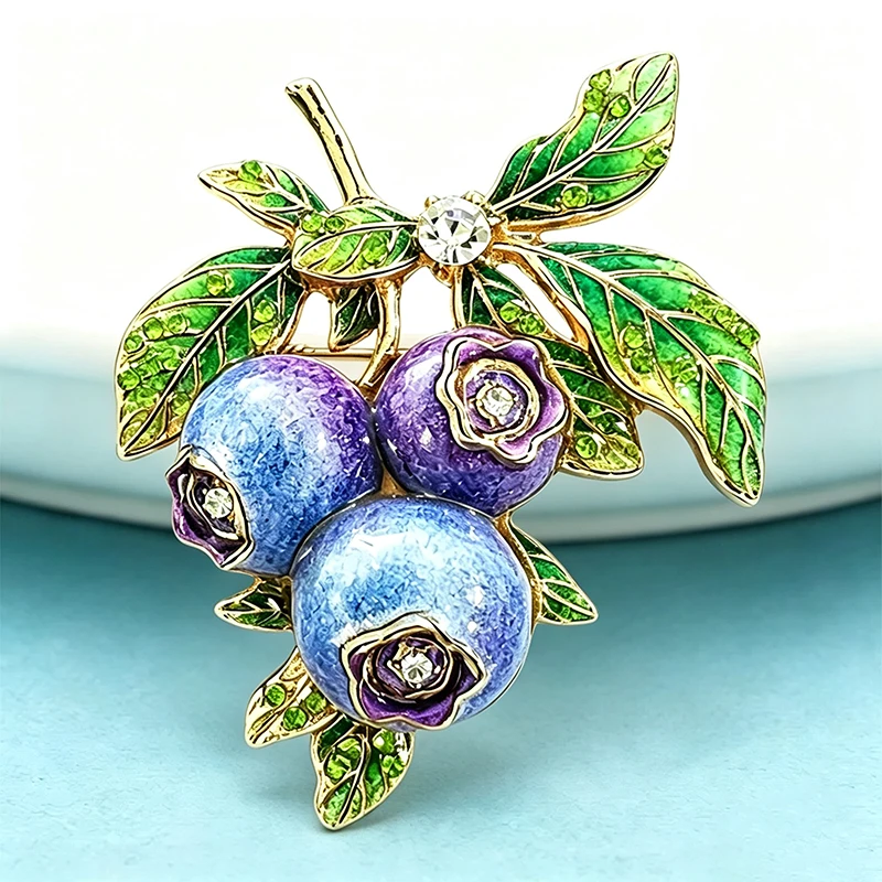 Wuli&baby Elegant Cute Blueberry Brooches For Women Unisex Beautiful Enamel Fruits Plants Party Office Brooch Pins Gifts