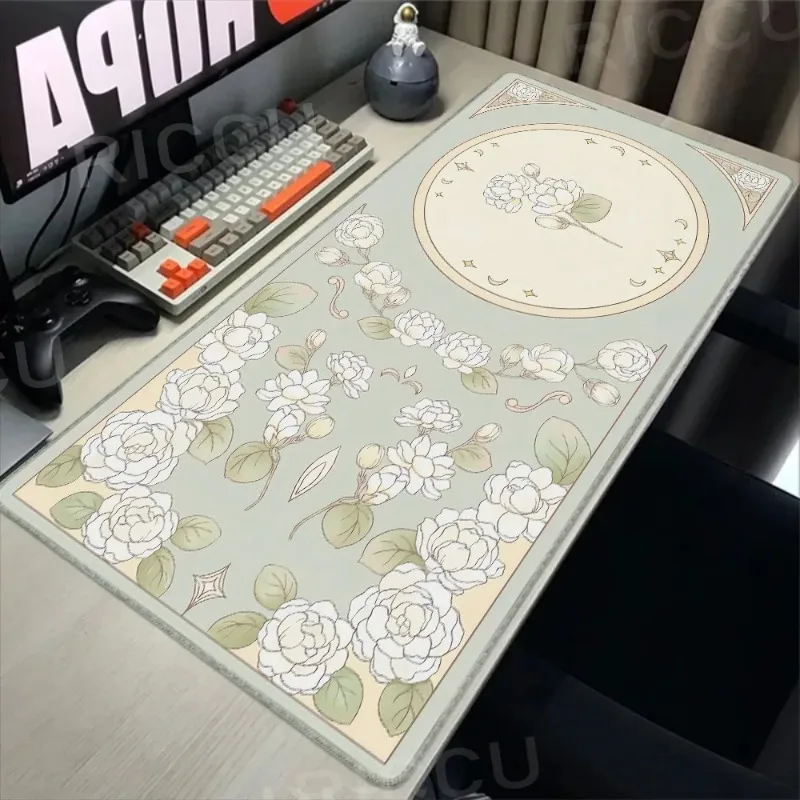 Gaming Green Plant Flower Aesthetics Rabbit Computer Mouse pad  Playmat Natural Rubber HD Office Carpet Computers Kawaii Pads