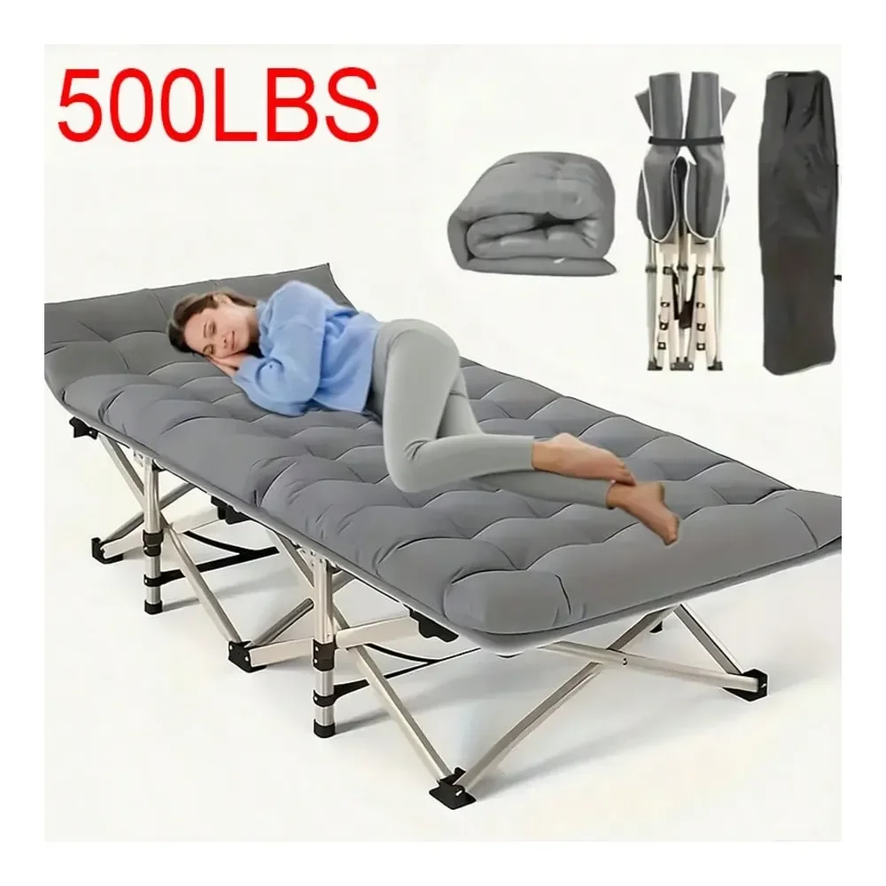 

75 Inch Foldable Outdoor Camping Bed Capable Of Withstanding To 480 Pounds, Including A 75 Inch Cushion And A Side Pocket, H
