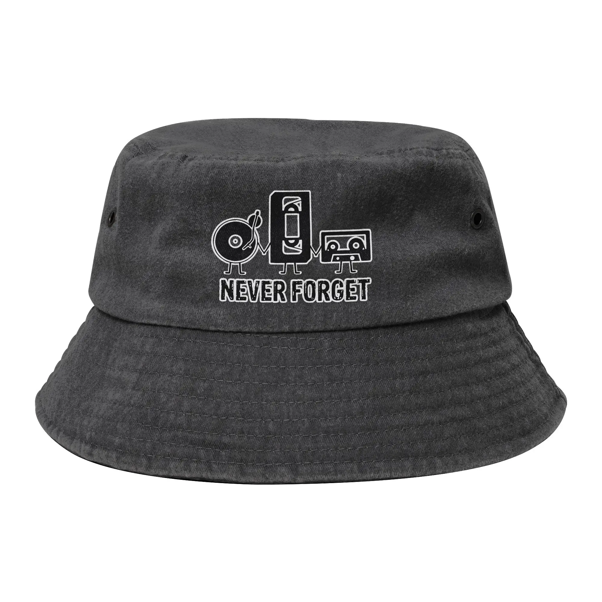 Unisex Distressed Washed Bucket Hats Never Forget Spring Picnic Outdoor Sport Fishing Cap Music Sarcastic Panama Hat Gift