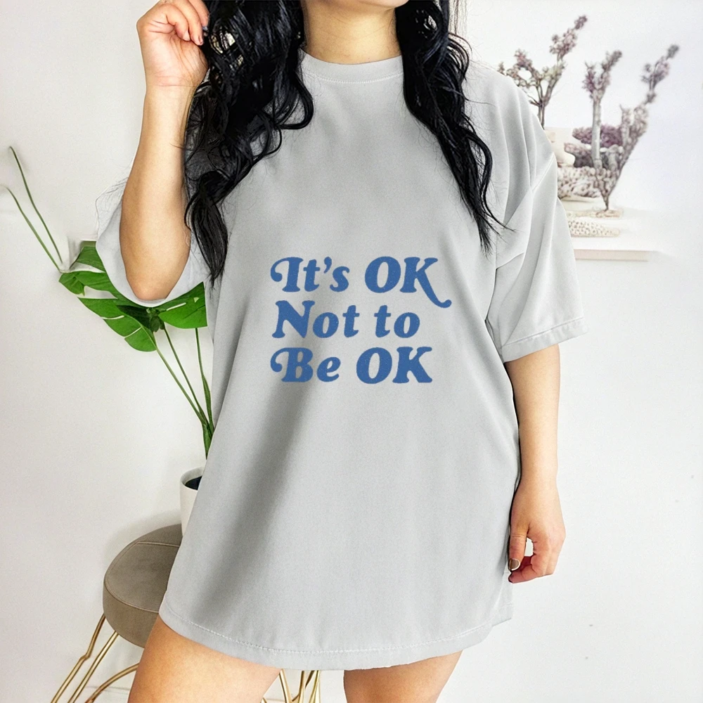 

Women's Gray Cotton Y2K Tee It's OK Not To Be OK Graphic Soft Cotton Unique Casual Style Daily Must - Have