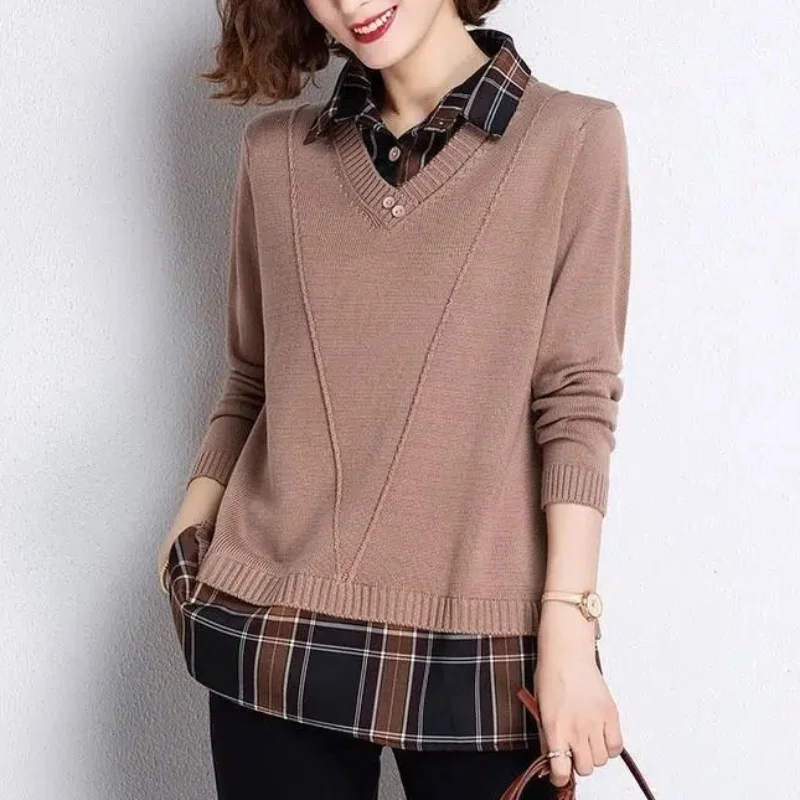 Trendy and Versatile Women's Top 2023 Autumn and Winter New Korean Version Button POLO Collar Long Sleeve Solid Color Pullover