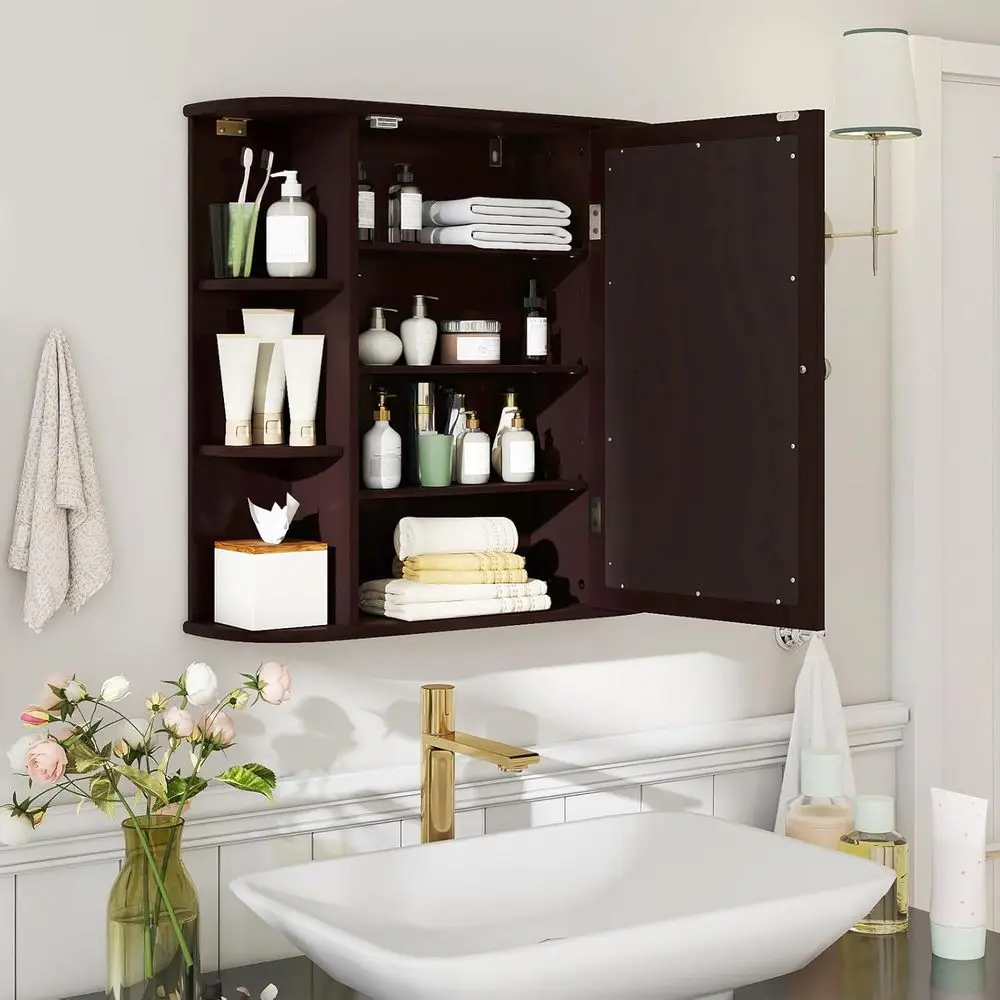 

Bathroom Medicine Cabinet with Mirror, ern Wall Mounted Space-Saving Storage Organizer with Mirrored Door, 4 Internal Shelves &