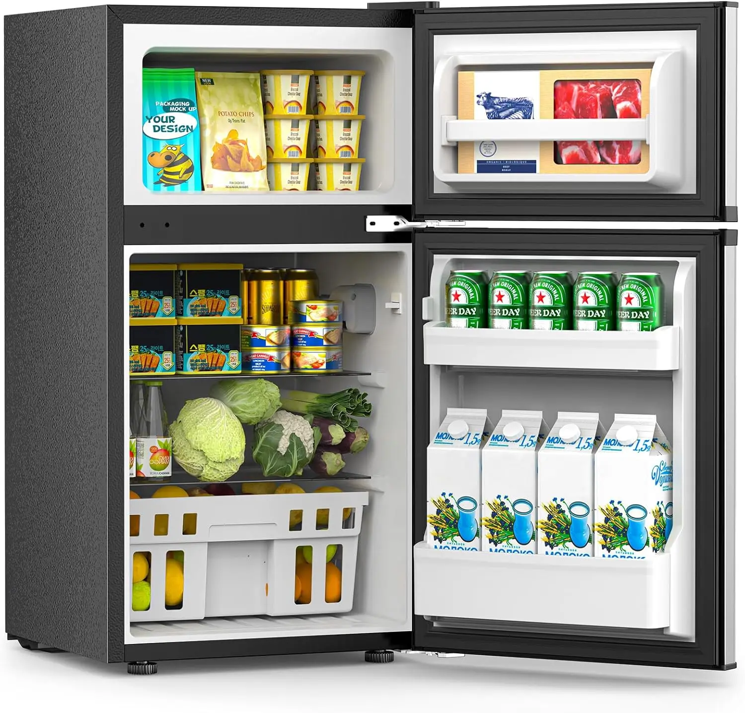 Mini-réfrigérateur de 3,2 pieds cubes avec congélateur, réfrigérateur compact à double porte pour chambre à coucher, dortoir, bureau - Économe en énergie et silencieux