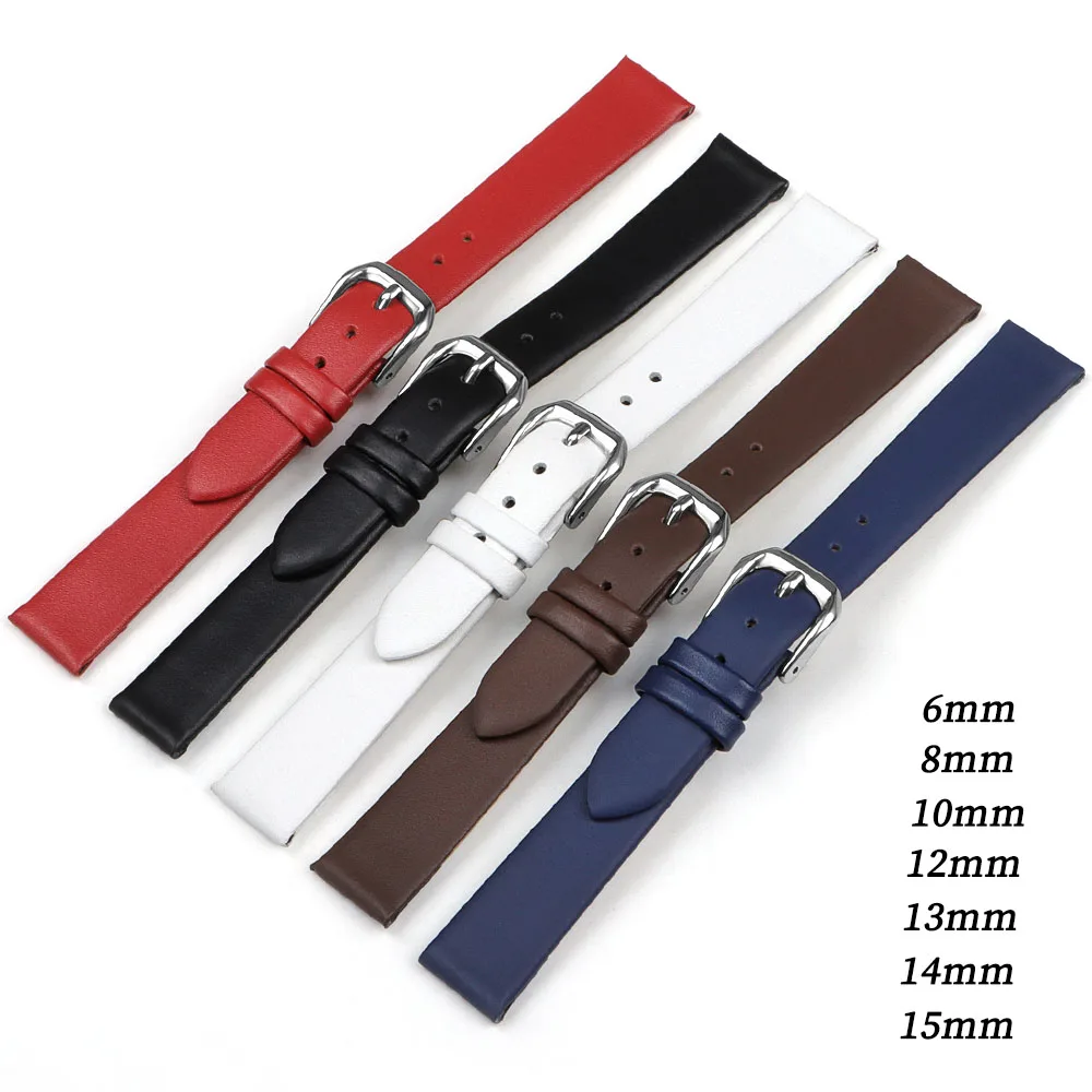 Soft Leather Strap Ultra Thin Cowhide Watch Band 6mm 8mm 10mm 12mm 13mm 14mm 15mm Universal Wrist Band for Women Men Bracelet