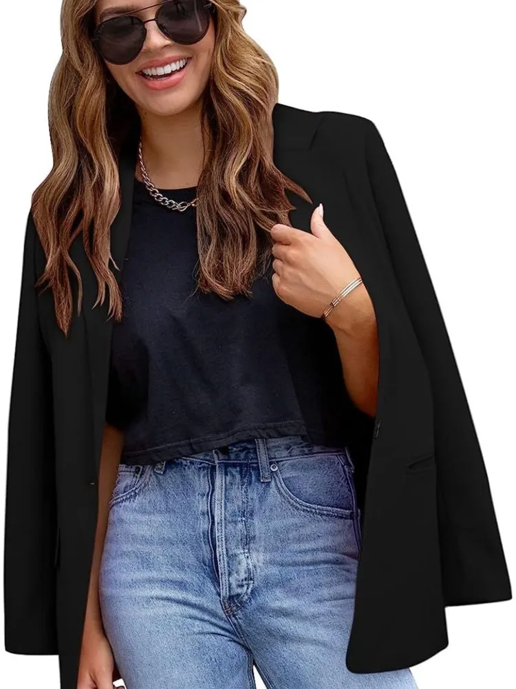 Casual Long Sleeve Suit Jacket Office Lady Spring Autumn Fashion Elegant Solid Turn Down Collar Blazer Coats For Women 2023 Tops