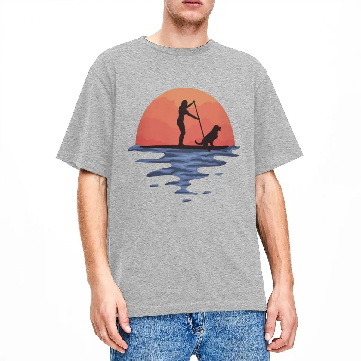 Sunset Stand Up Paddle Shirt Apparel Men Women 100% Cotton Leisure Sea Paddleboarding Paddling Tee Shirt Clothing Unique