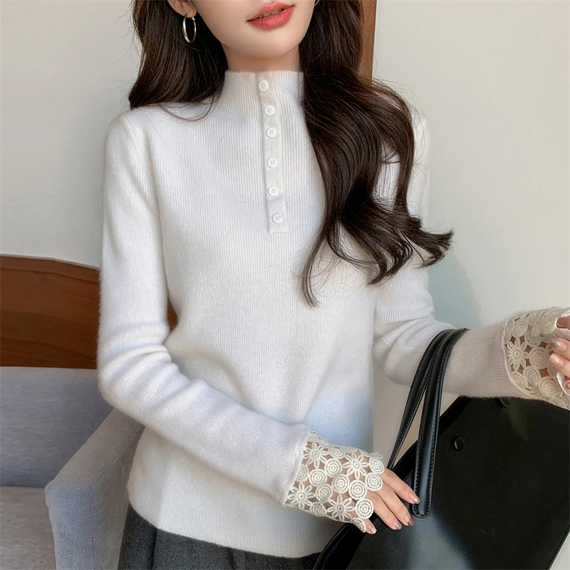 

New Autumn And Winter Women's Pullover Button Long-Sleeved Korean-Style Fashionable And Comfortable Knitted Sweater-ZD3025