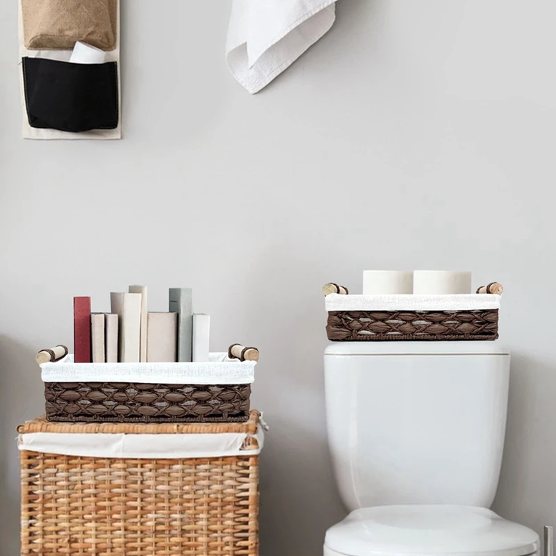 Storage Basket Wicker Baskets for Organizing Storage Bins for Countertop for Toilet Tank Top 2PCS-AD23